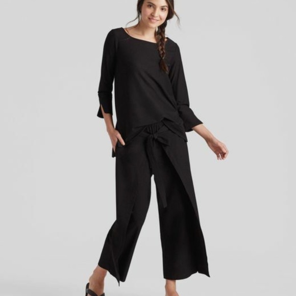 Eileen Fisher Washable Stretch Crepe Black Tie Front Crop Pants - M - EUC - Picture 5 of 5